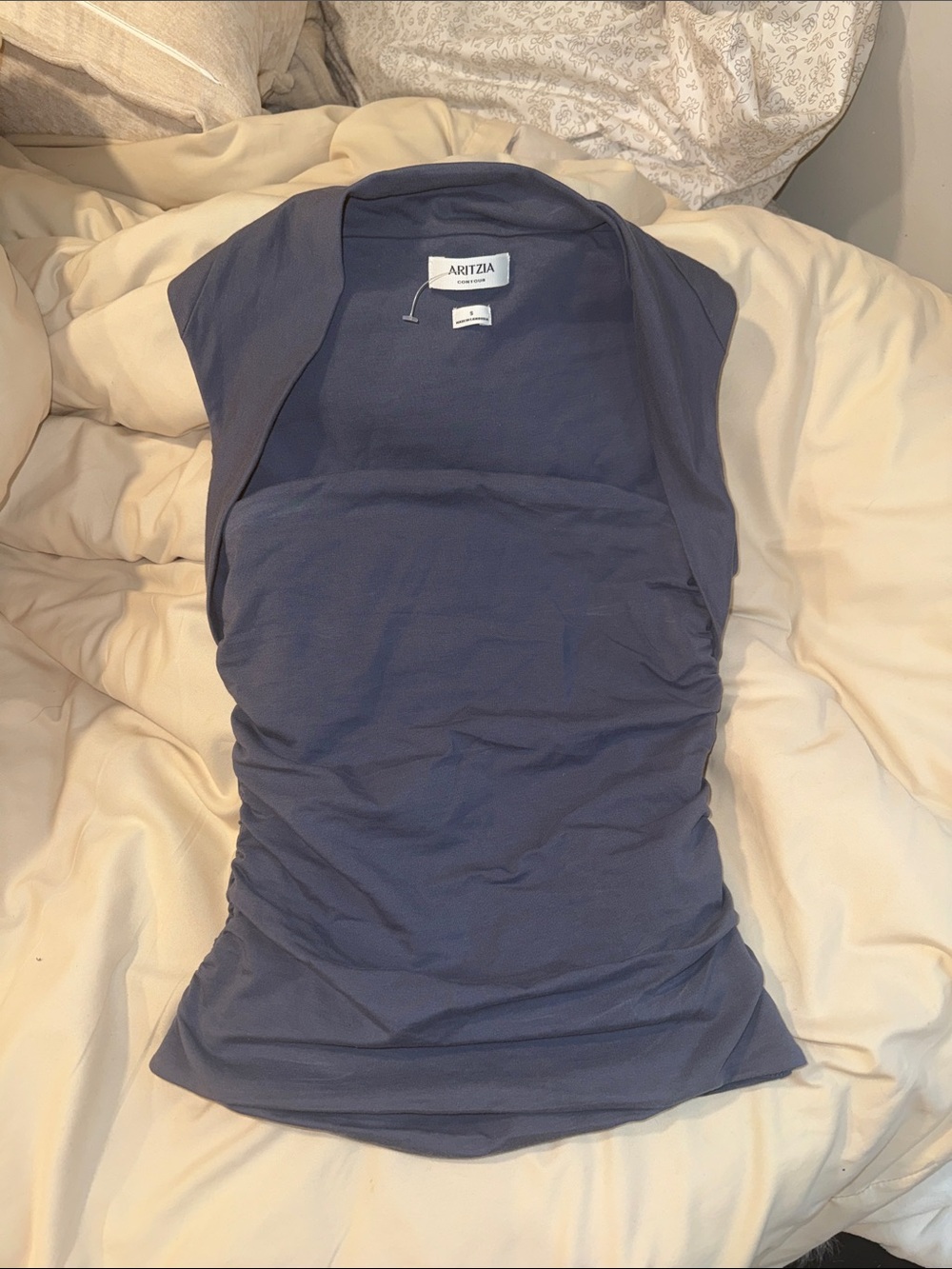 Aritzia Sleeveless Ruched Navy Blue Tank